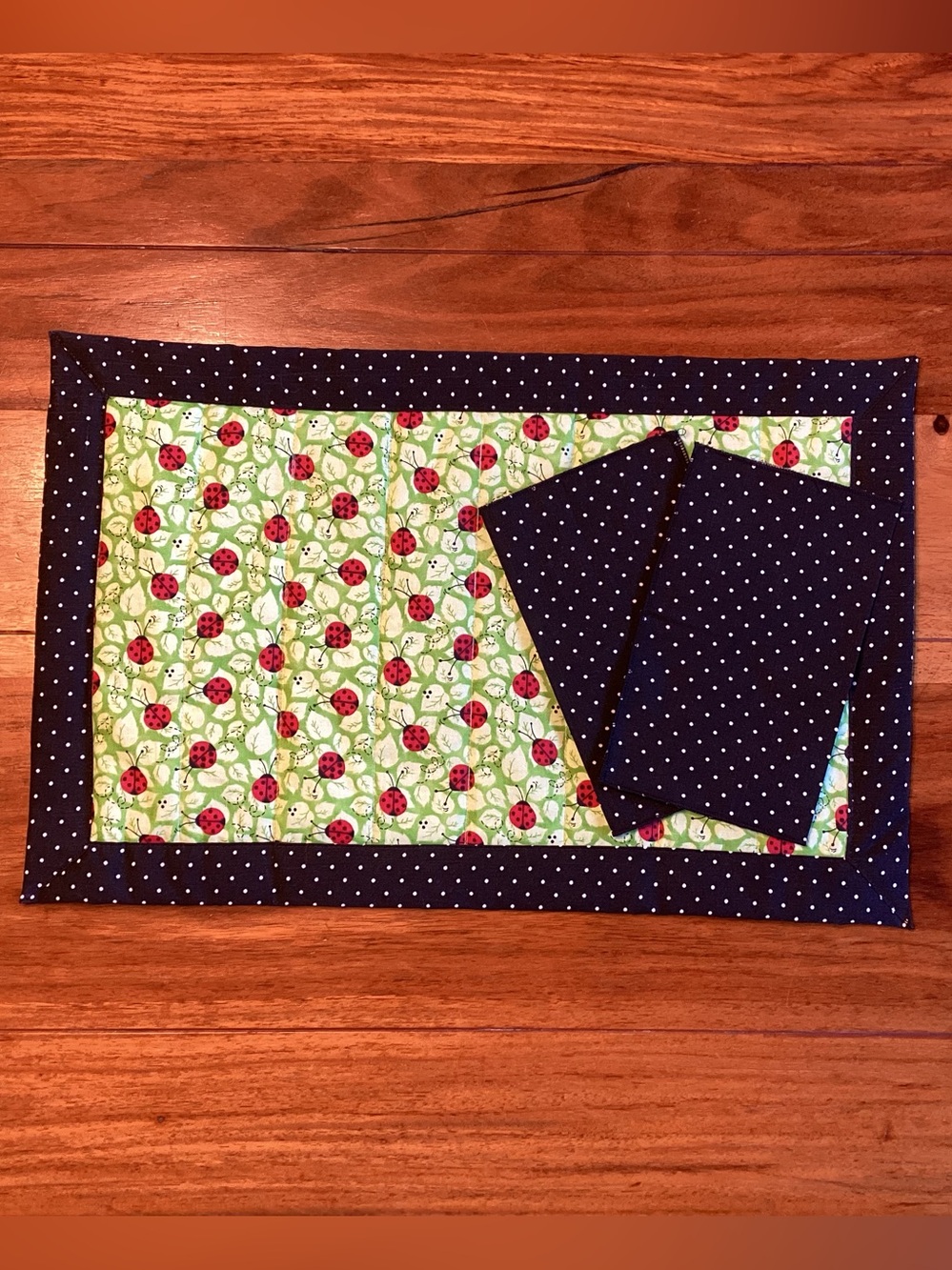 Handmade Ladybug Cotton Placemat and Napkin Set